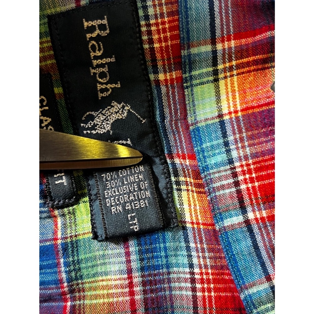 Ralph Lauren Mens XXL Classic Fit Plaid Cotton Linen Button Down Shirt Multi - Picture 4 of 8
